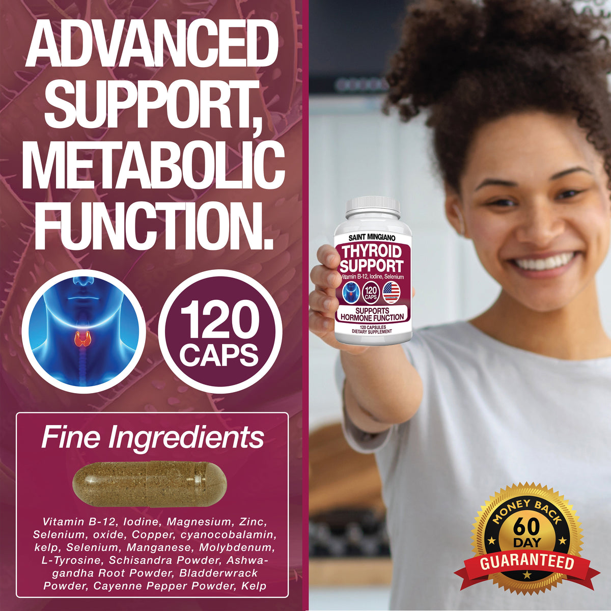 Thyroid Support Supplement with Iodine |120 Capsules to Help Body Mass & Improve Energy