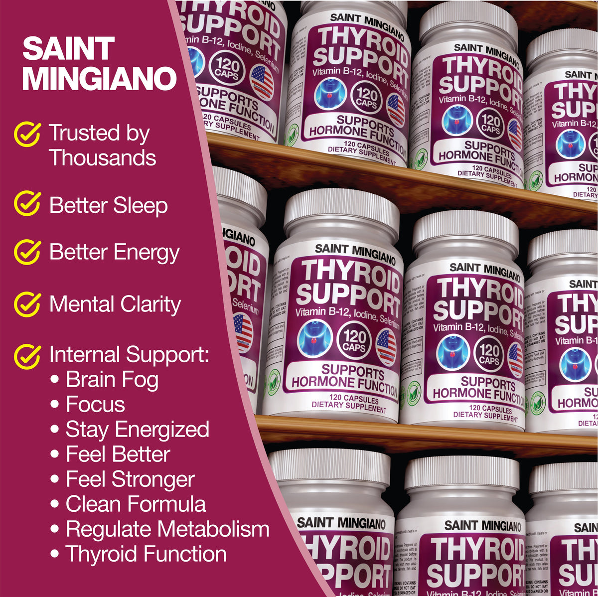 Thyroid Support Supplement with Iodine |120 Capsules to Help Body Mass & Improve Energy