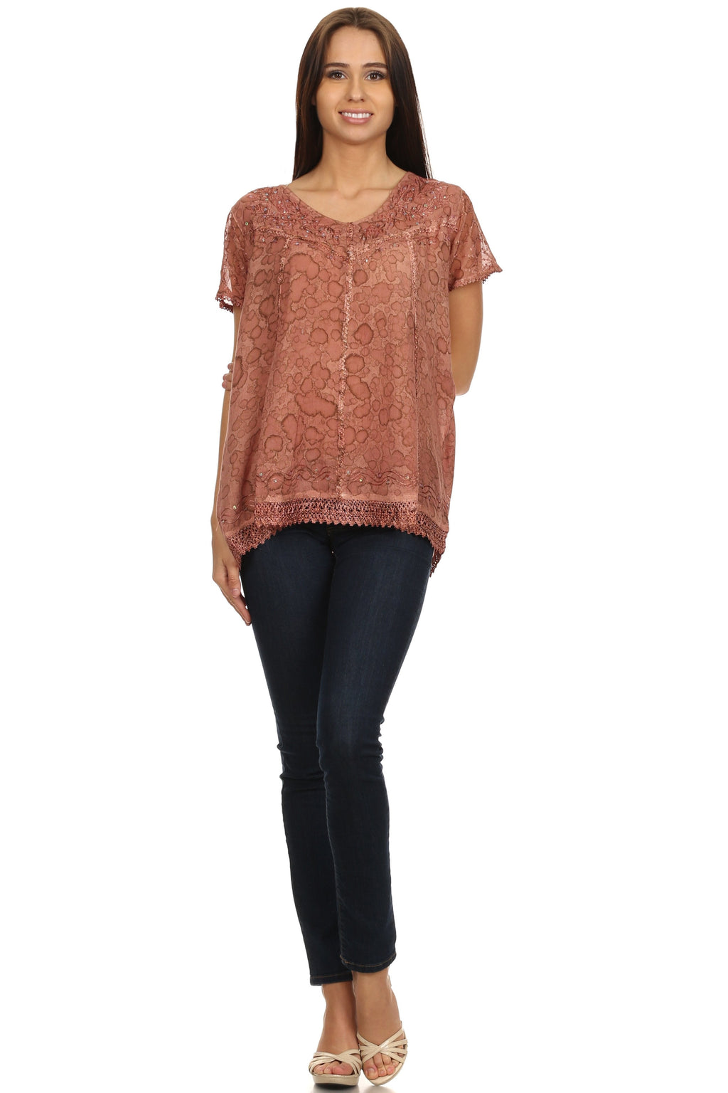 Sakkas Charolette Embroidery And Seqiun Accents Blouse