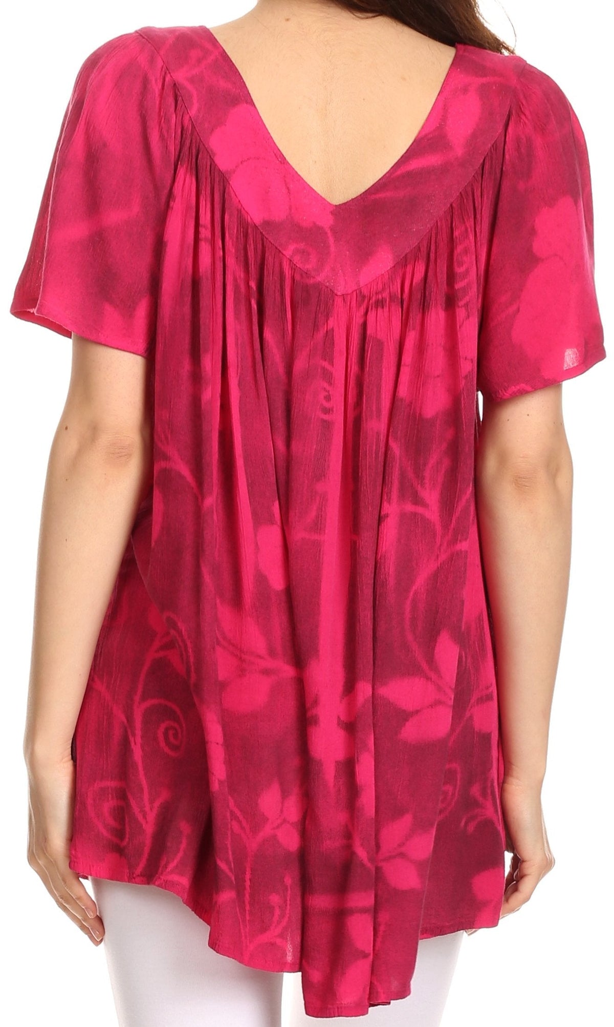 Sakkas Kyla Relaxed Fit Floral Sequin Embroidered V-neck Cap Sleeve Blouse / Top
