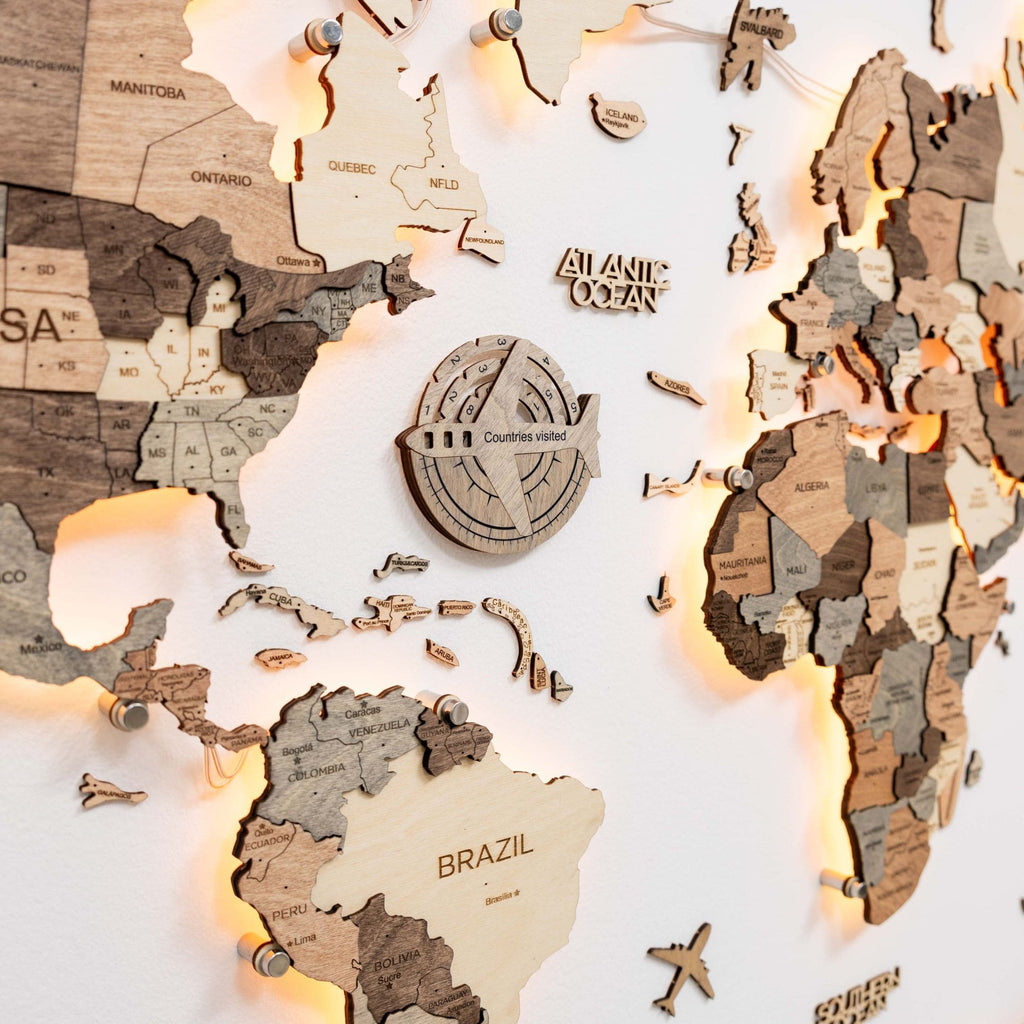 Travel Tracker 3D Wooden World Map – Terra