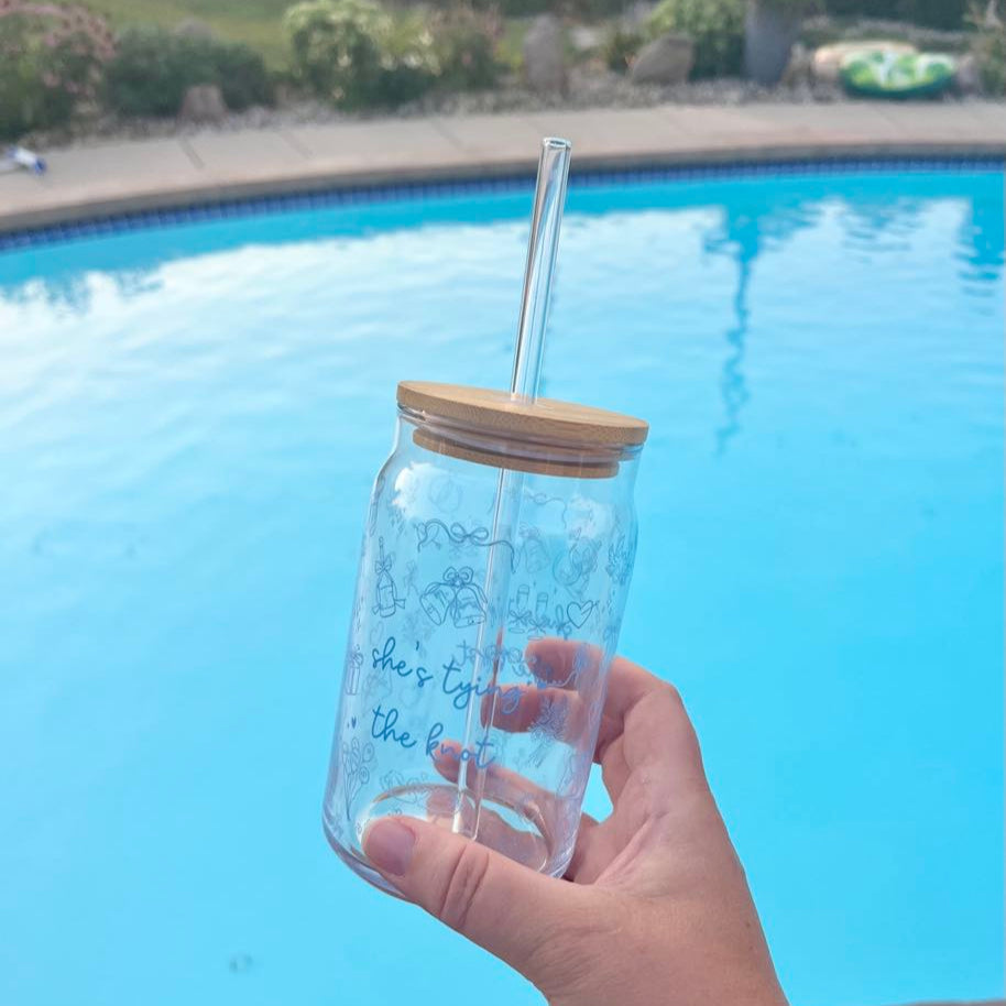 “She’s Tying the Knot” Glass Cup with Bamboo Lid