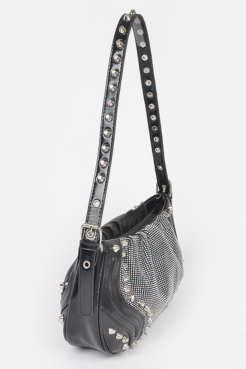 Hot Fix Stones Metal Stud Shoulder Bag