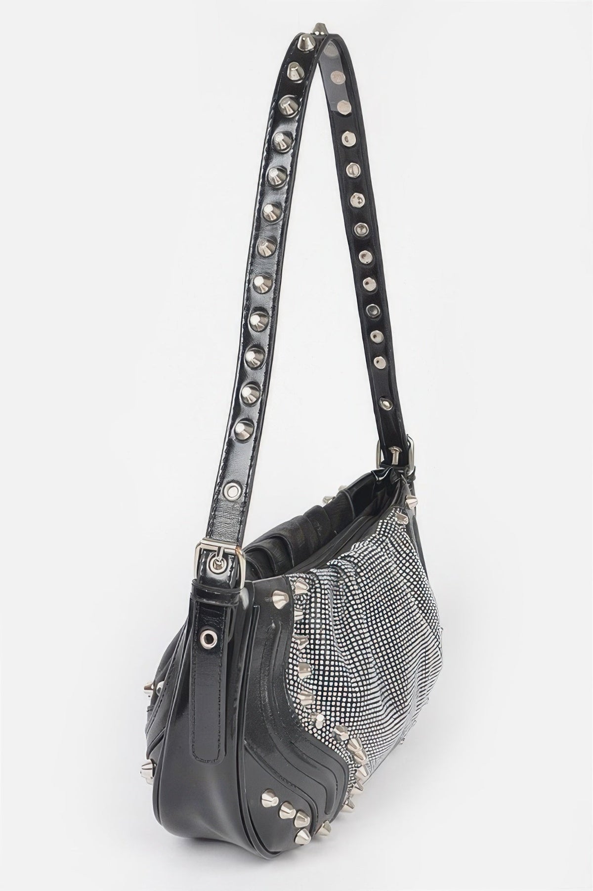 Hot Fix Stones Metal Stud Shoulder Bag