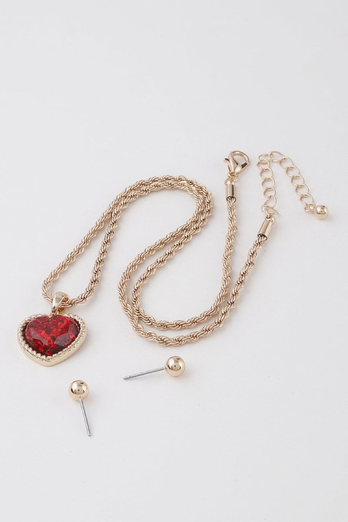 Glittered Heart Chain Necklace Set