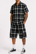 Men's Checkered Shirt And Cargo Shorts Set