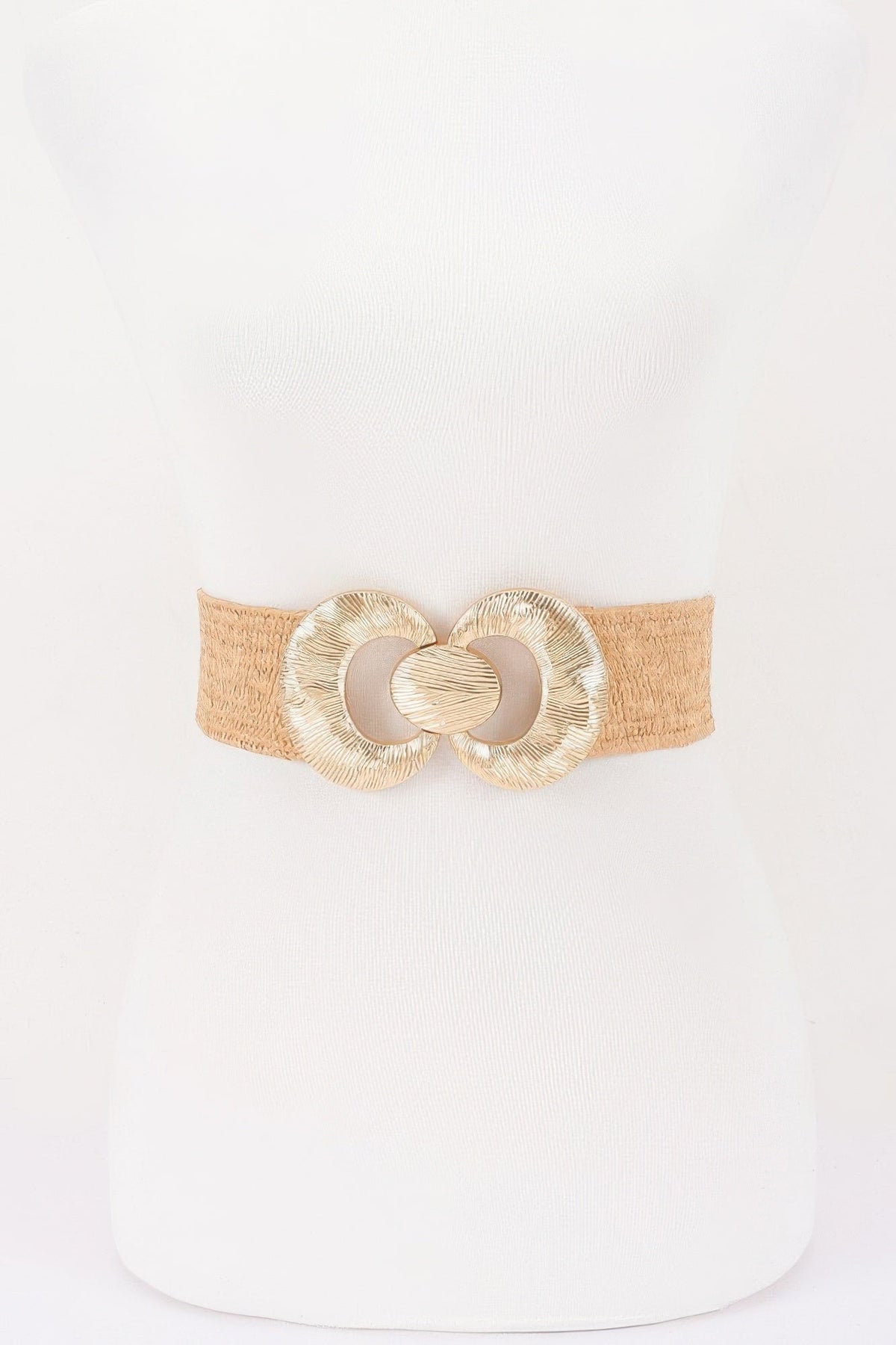 Faux Straw Big Metal Buckle Elastic Plus Size Belt