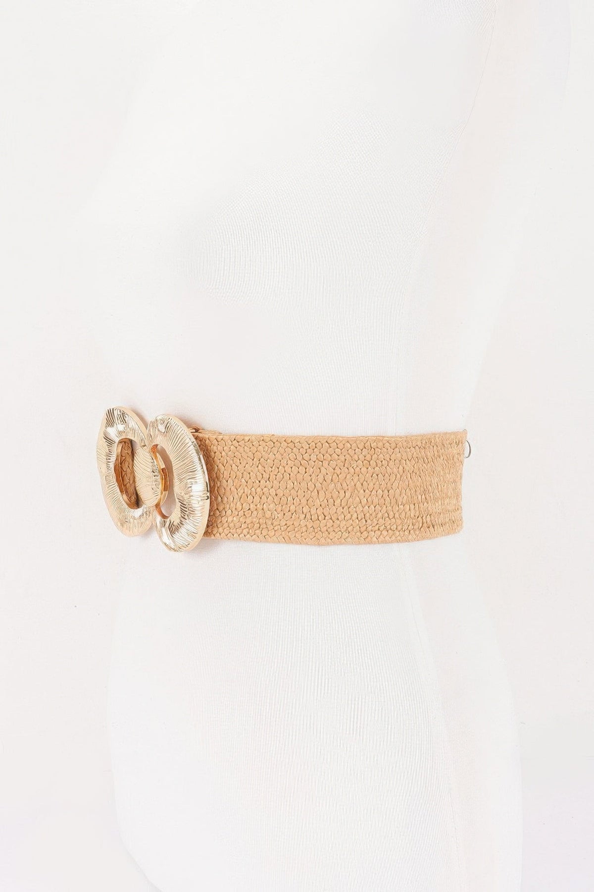 Faux Straw Big Metal Buckle Elastic Plus Size Belt