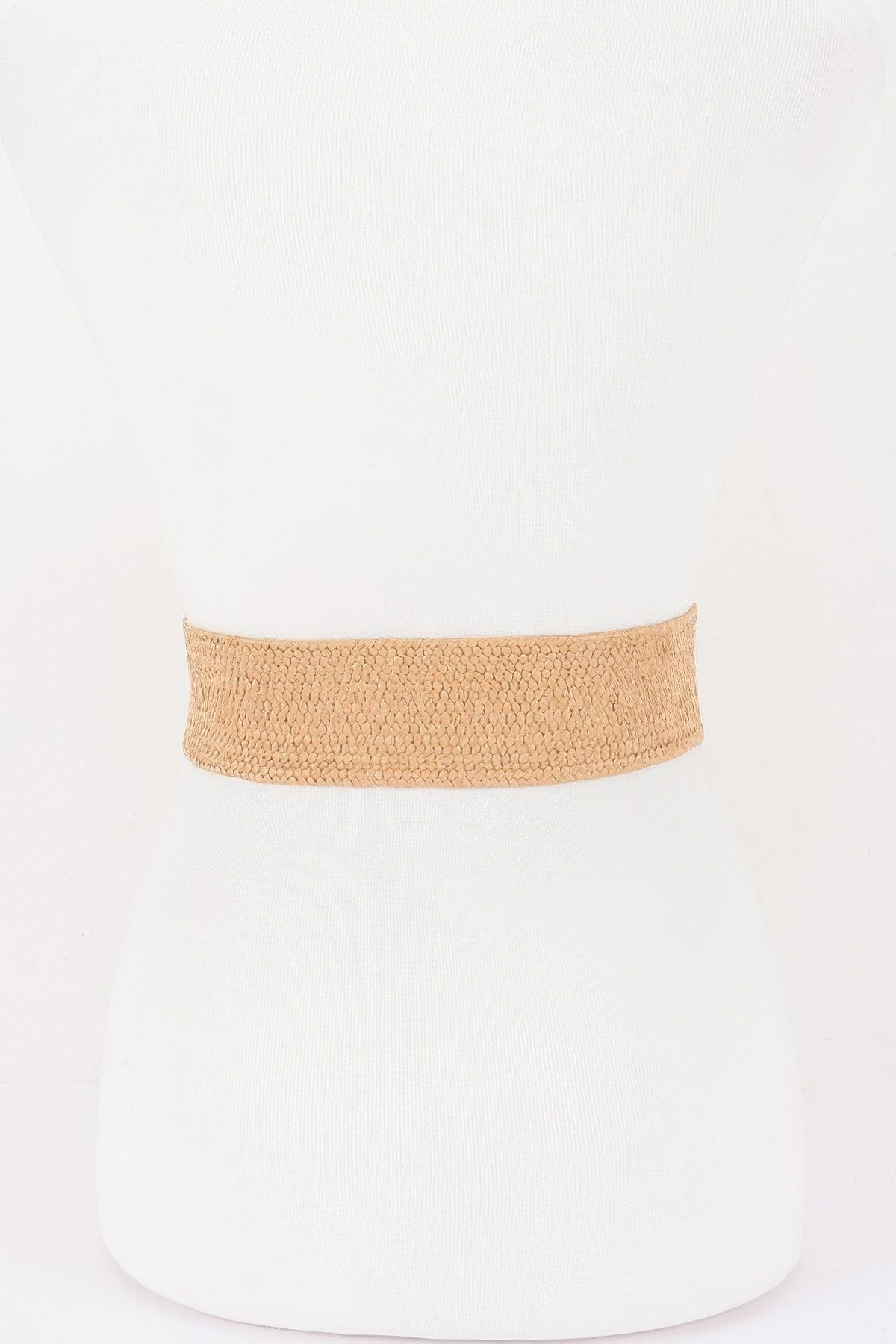 Faux Straw Big Metal Buckle Elastic Plus Size Belt