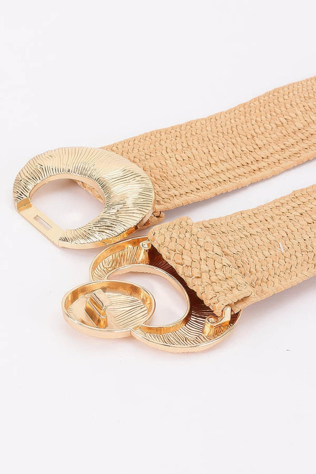 Faux Straw Big Metal Buckle Elastic Plus Size Belt