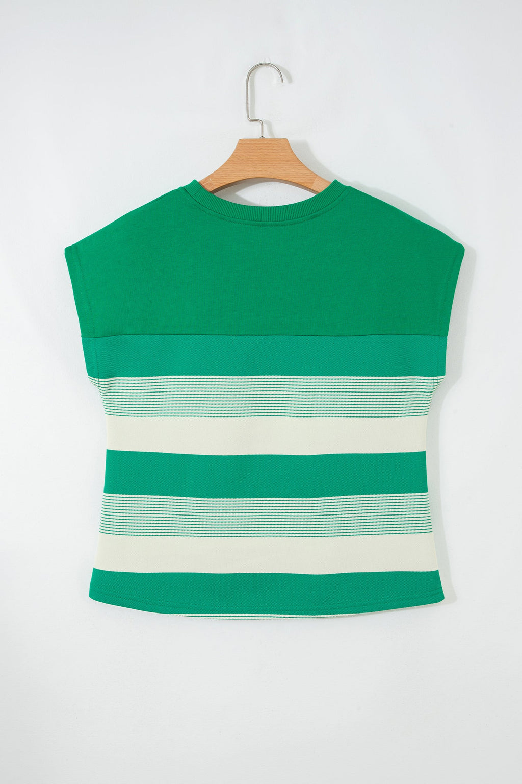 Stripe Mixed Crew Neck Cap Sleeve T-Shirt