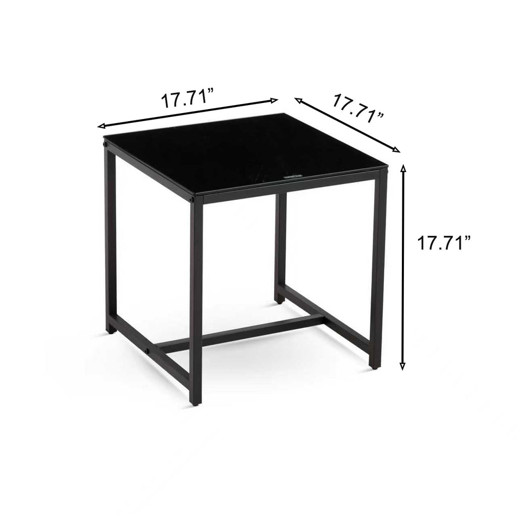 2 Piece Black Glass Side Table Set