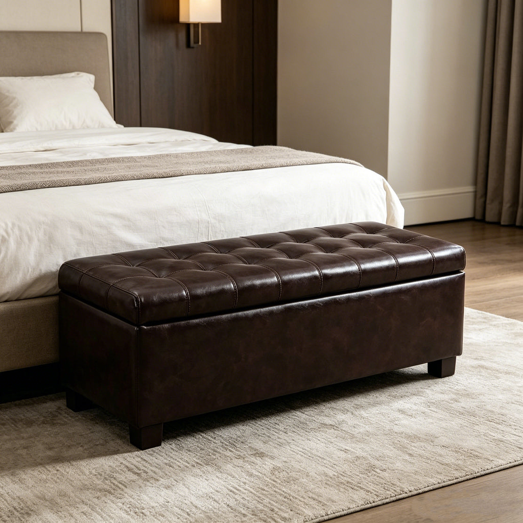 Tufted Storage Ottoman with Wooden Legs