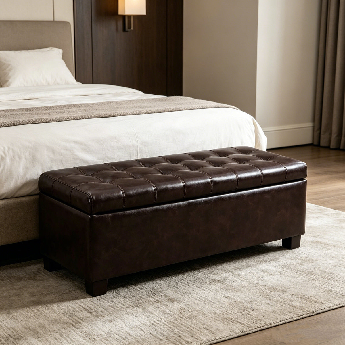 Tufted Storage Ottoman with Wooden Legs