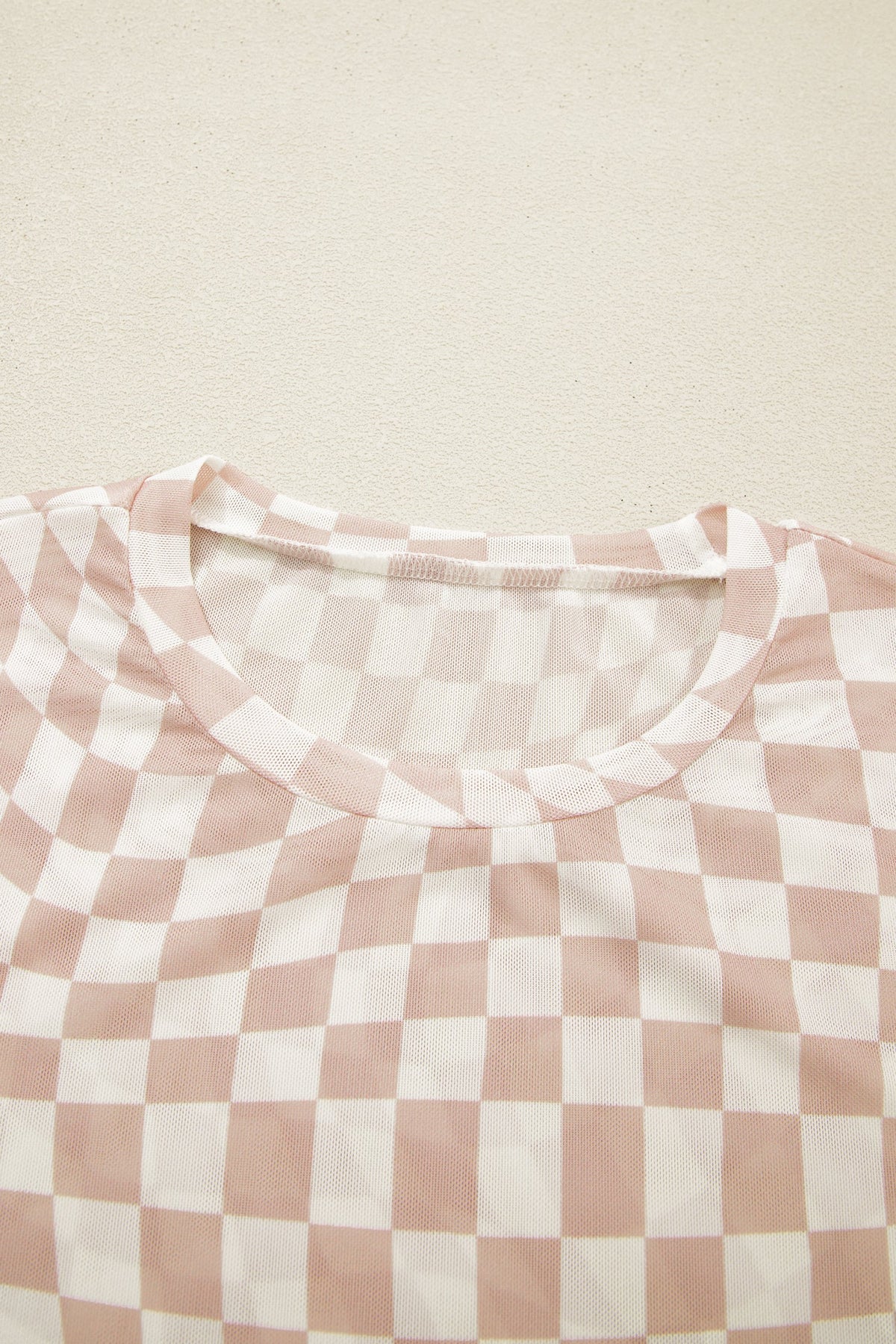 Checker Mesh Mock Neck Short Sleeve T-Shirt