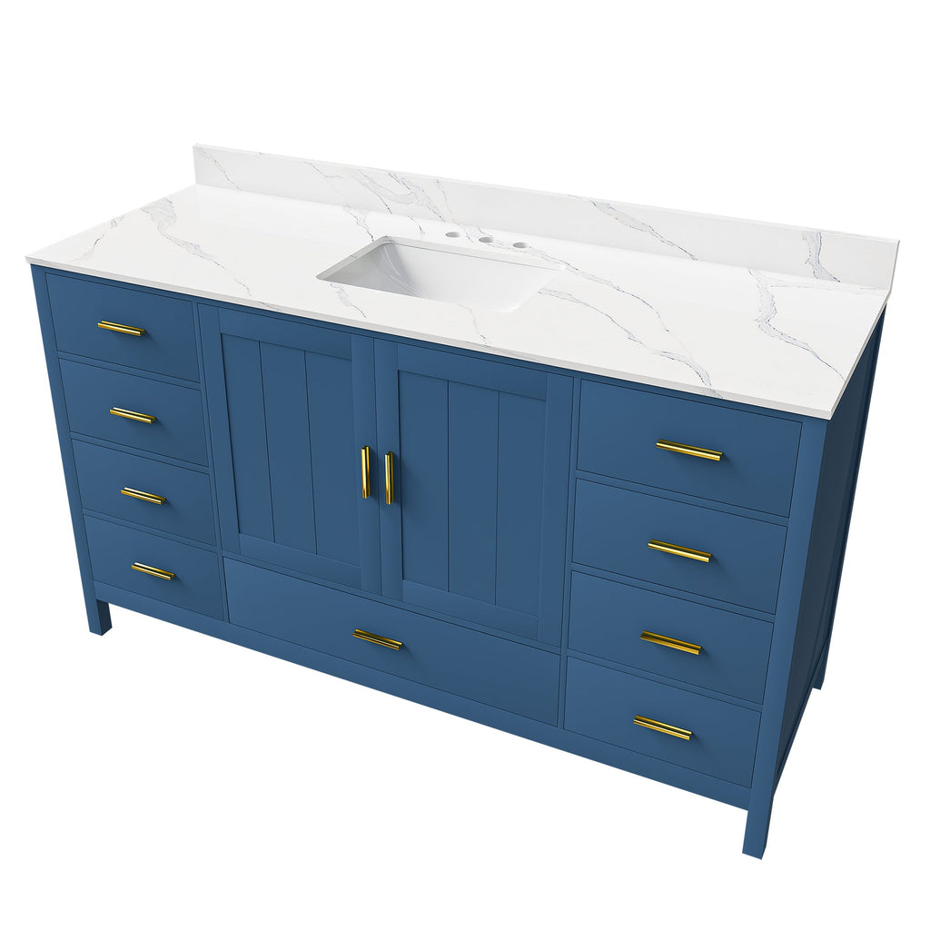 60" Modern Solid Wood Bathroom Vanity with Sink, 61" Carrara