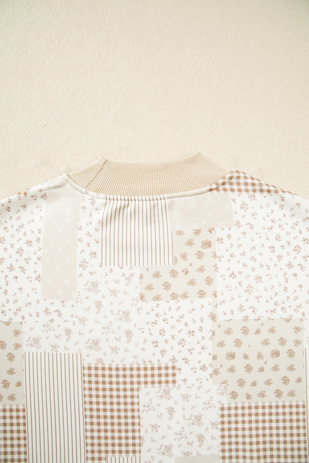 Sky Blue Patchwork Floral Print Mock Neck Long Sleeve Sweatshirt