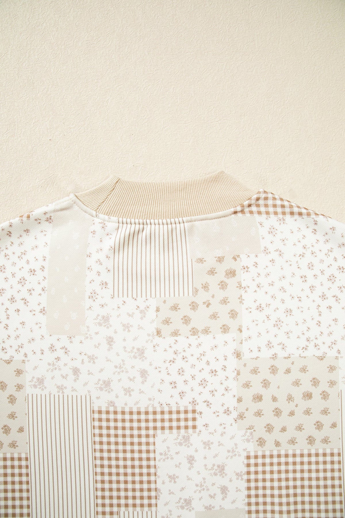 Sky Blue Patchwork Floral Print Mock Neck Long Sleeve Sweatshirt
