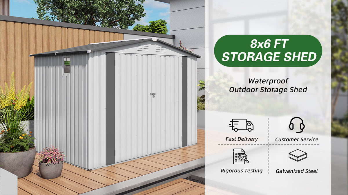 8X6 FT Metal Outdoor Garden Storage Shed