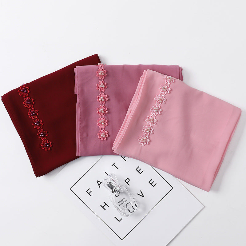 Pearl Chiffon Nail Pearl Decorative Headscarf