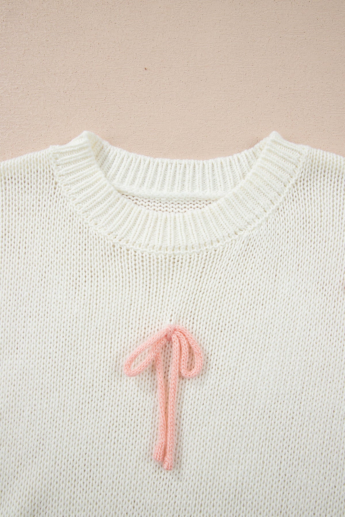 Contrast Bow Tie Short Sleeve Knit Sweater