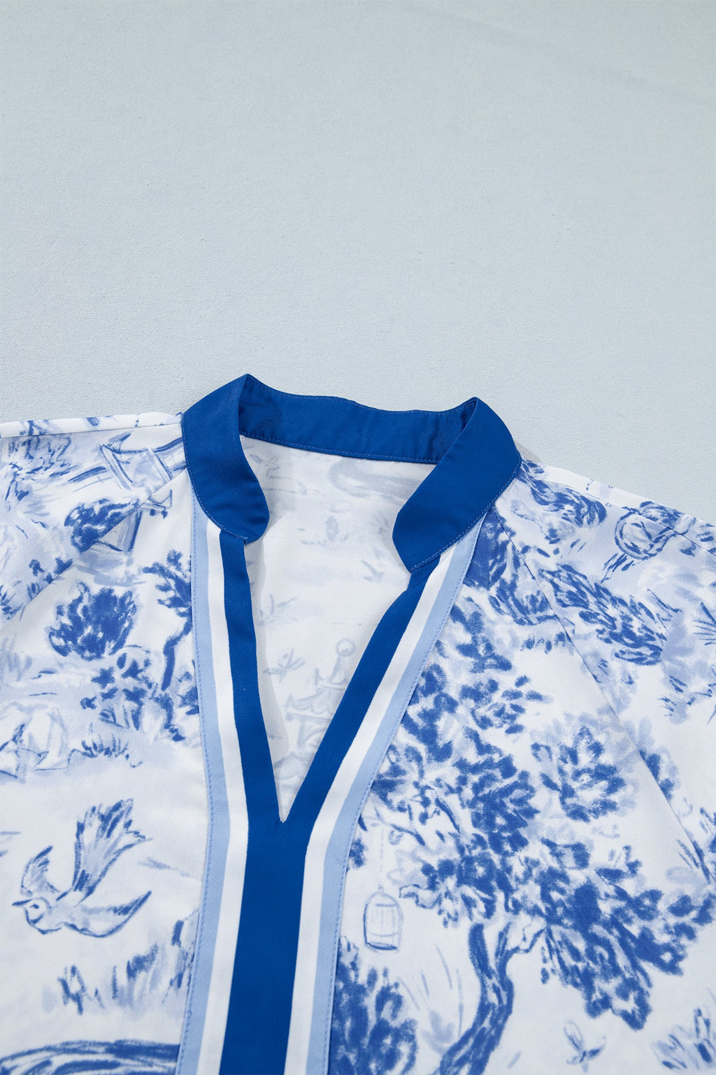 Floral Contrast V-Neck Raglan Sleeve Blouse