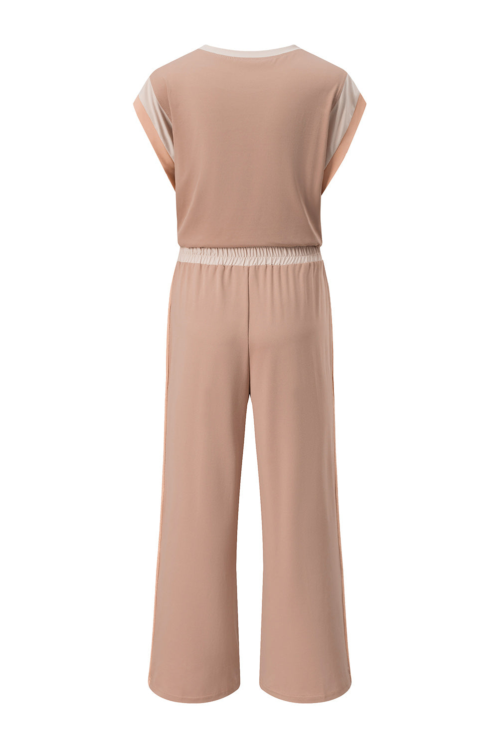 Colorblock Short Sleeve Top & Wide Leg Pants Set