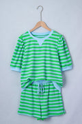 Stripe Puff Sleeve T-Shirt & Drawstring Shorts Set