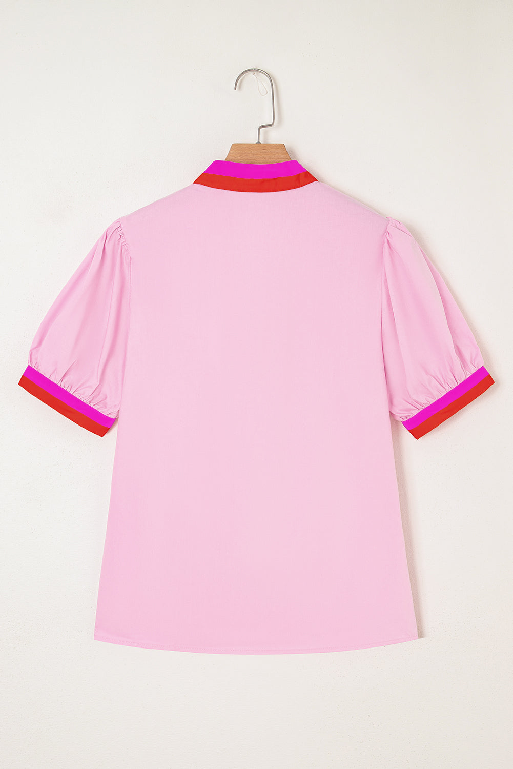 Contrast Stripe V-Neck Short Puff Sleeve Blouse