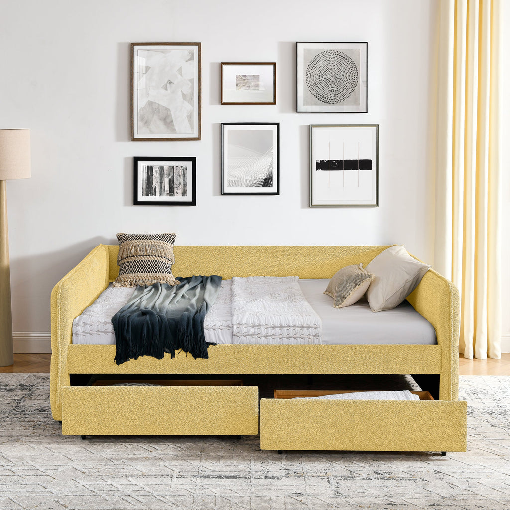Queen Size Daybed with Two Drawers Upholstered Tufted Sofa Bed