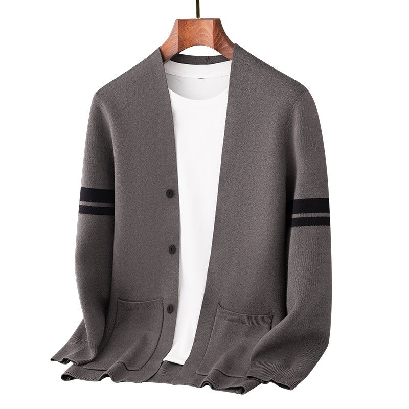 Fall Winter Men Long-sleeved Sweater Coat Thickened Blended Jacquard