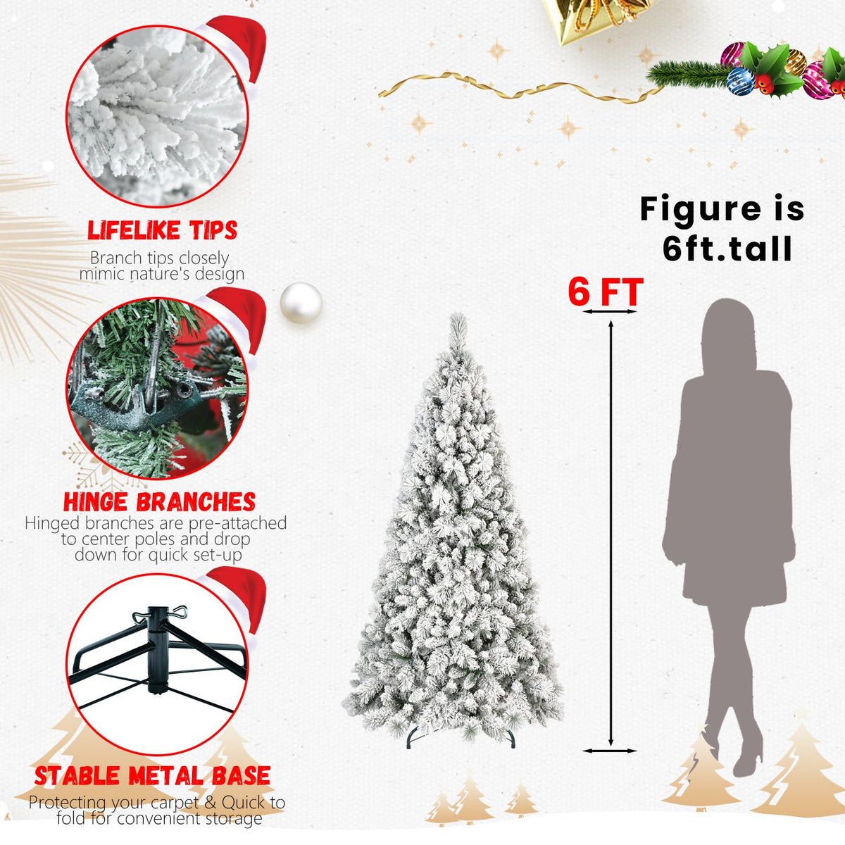 8FT Flocked Christmas Tree with 1445 Tips