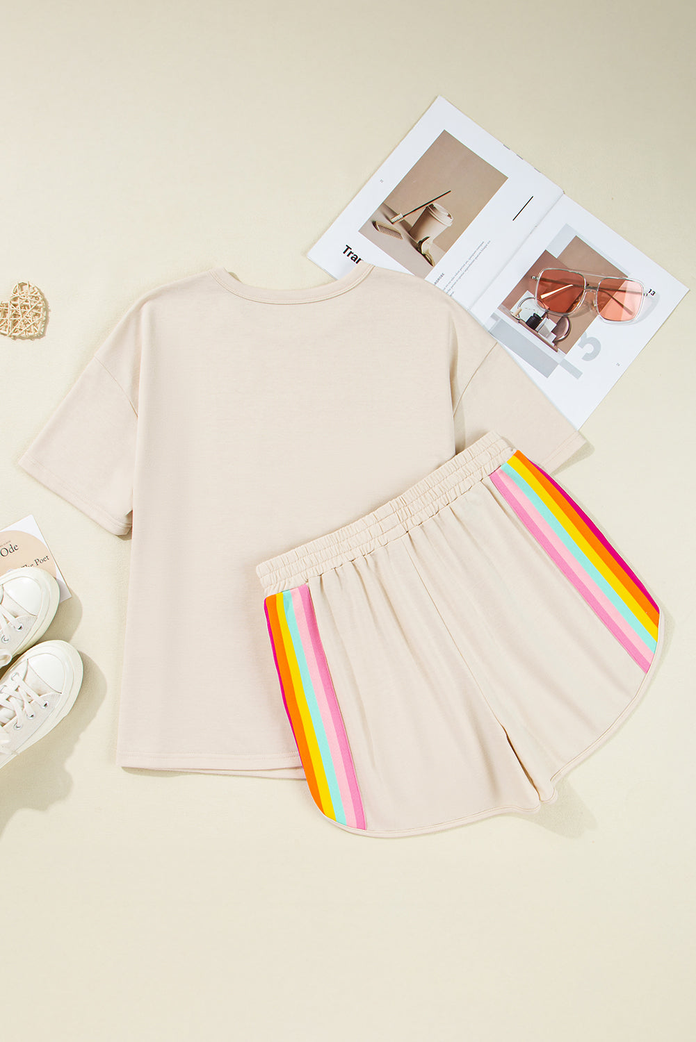 Stripe Short Sleeve Top & Shorts Athleisure Set