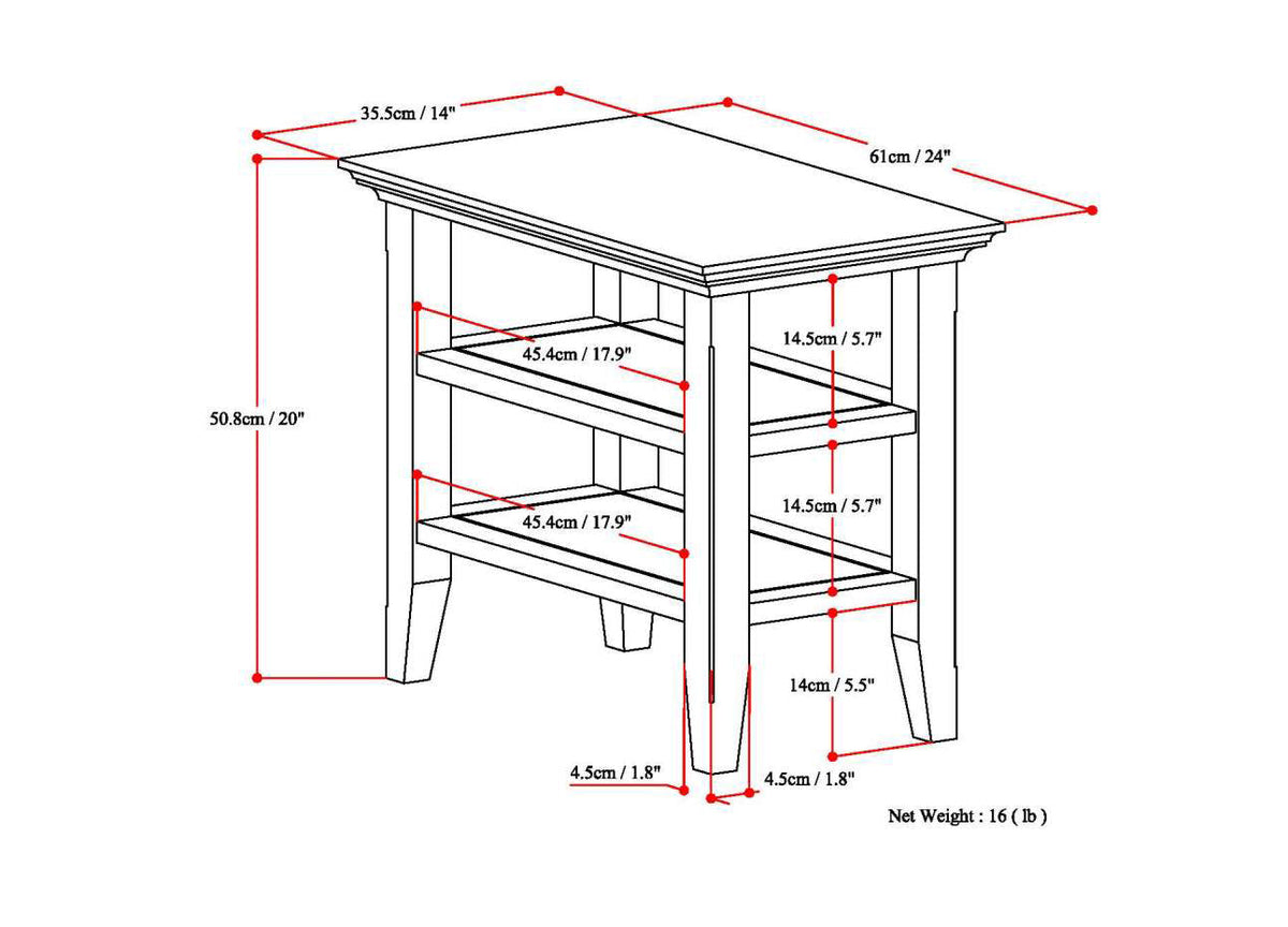 Acadian Solid Wood Narrow Side Table in Farmhouse