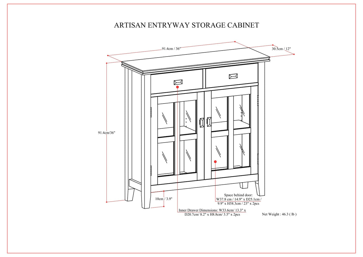 Artisan 36 Inch Wide Solid Wood Entryway Storage Cabinet in Russet