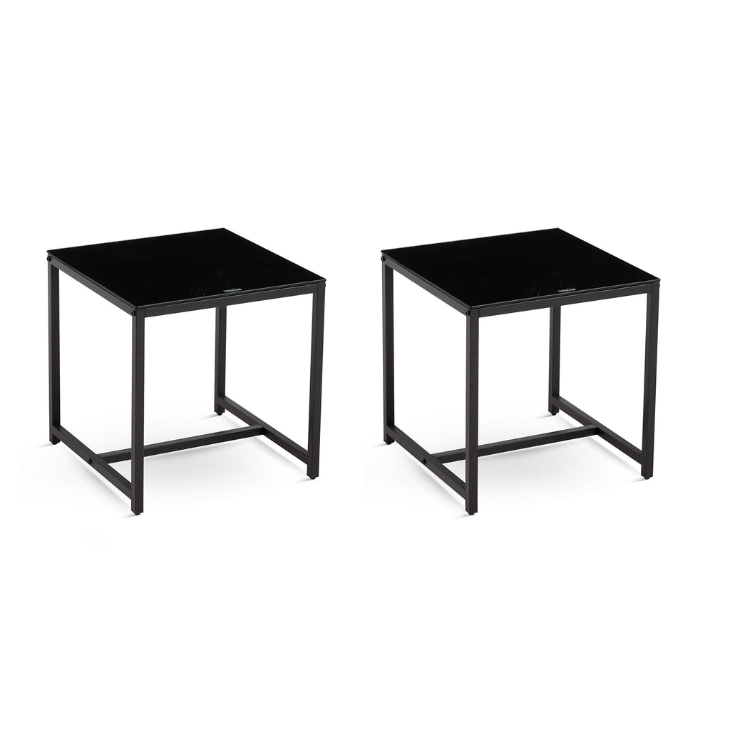 2 Piece Black Glass Side Table Set