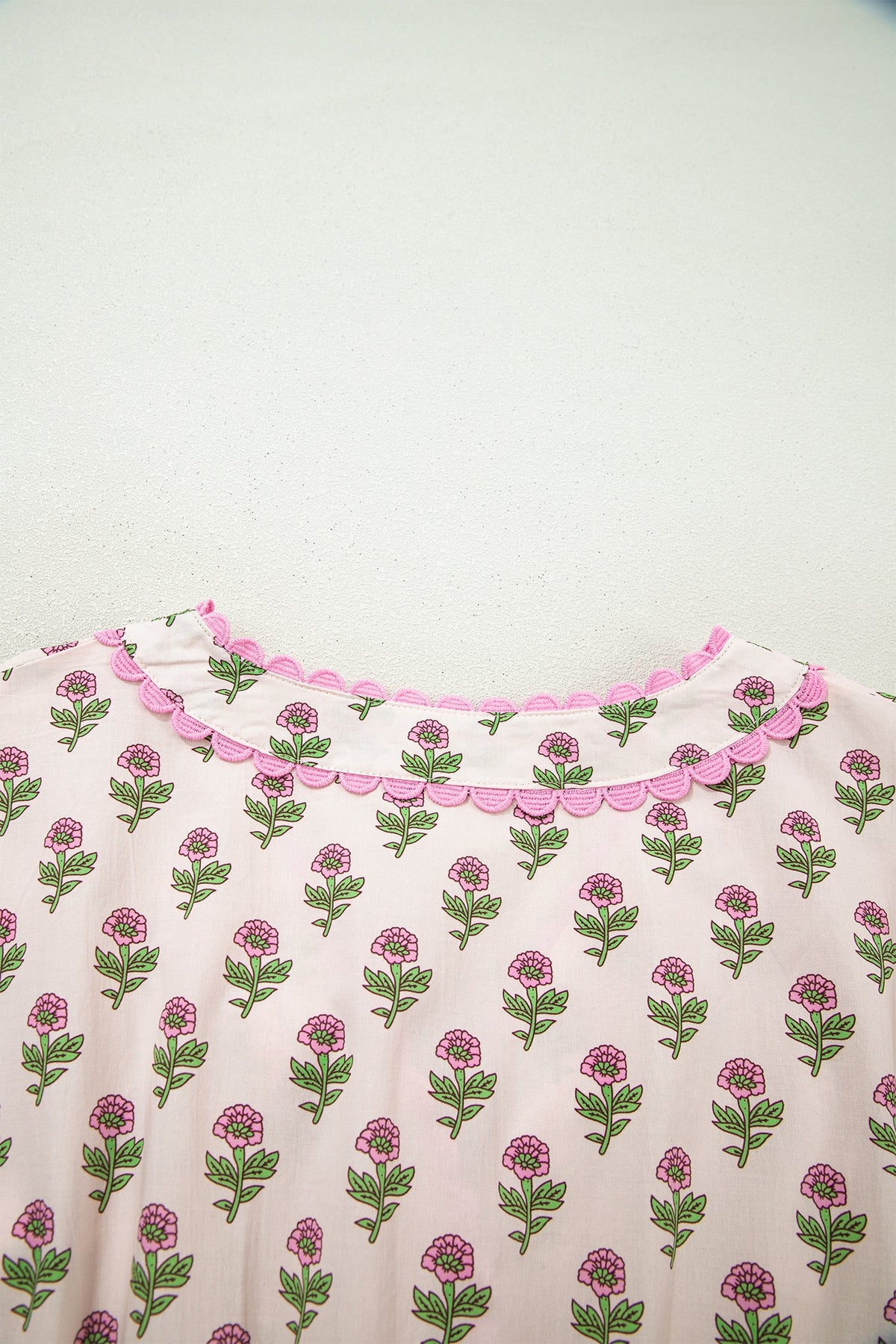 Floral Scallop Trim V-Neck Button Front Maxi Dress