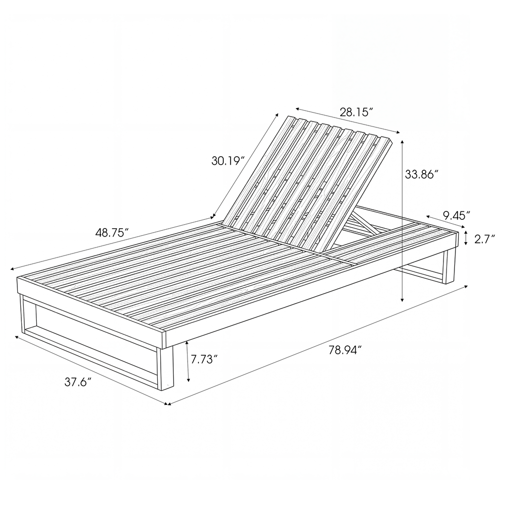 Teak Finish Acacia Wood Chaise Lounge with Cushion Set