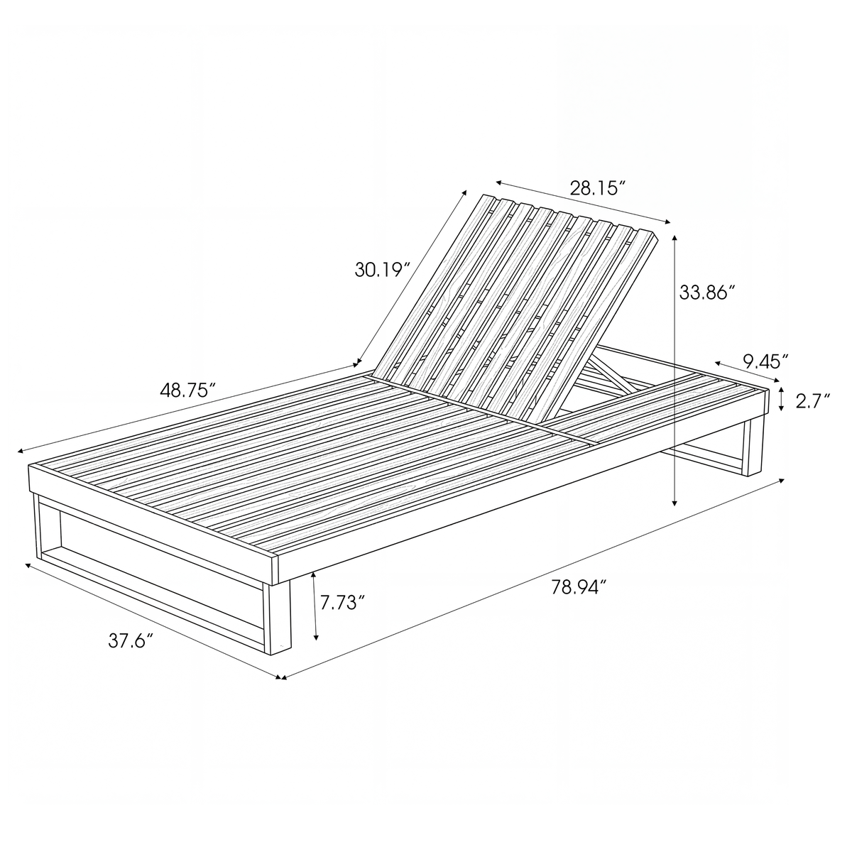 Teak Finish Acacia Wood Chaise Lounge with Cushion Set