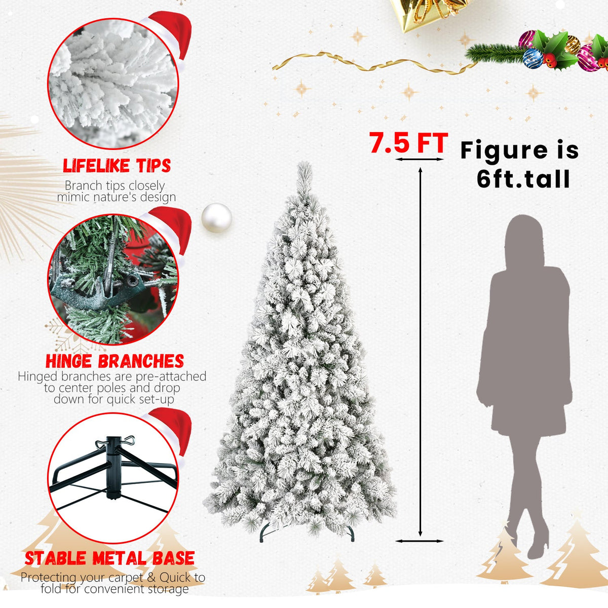 5FT Flocked Christmas Tree with 518 Tips