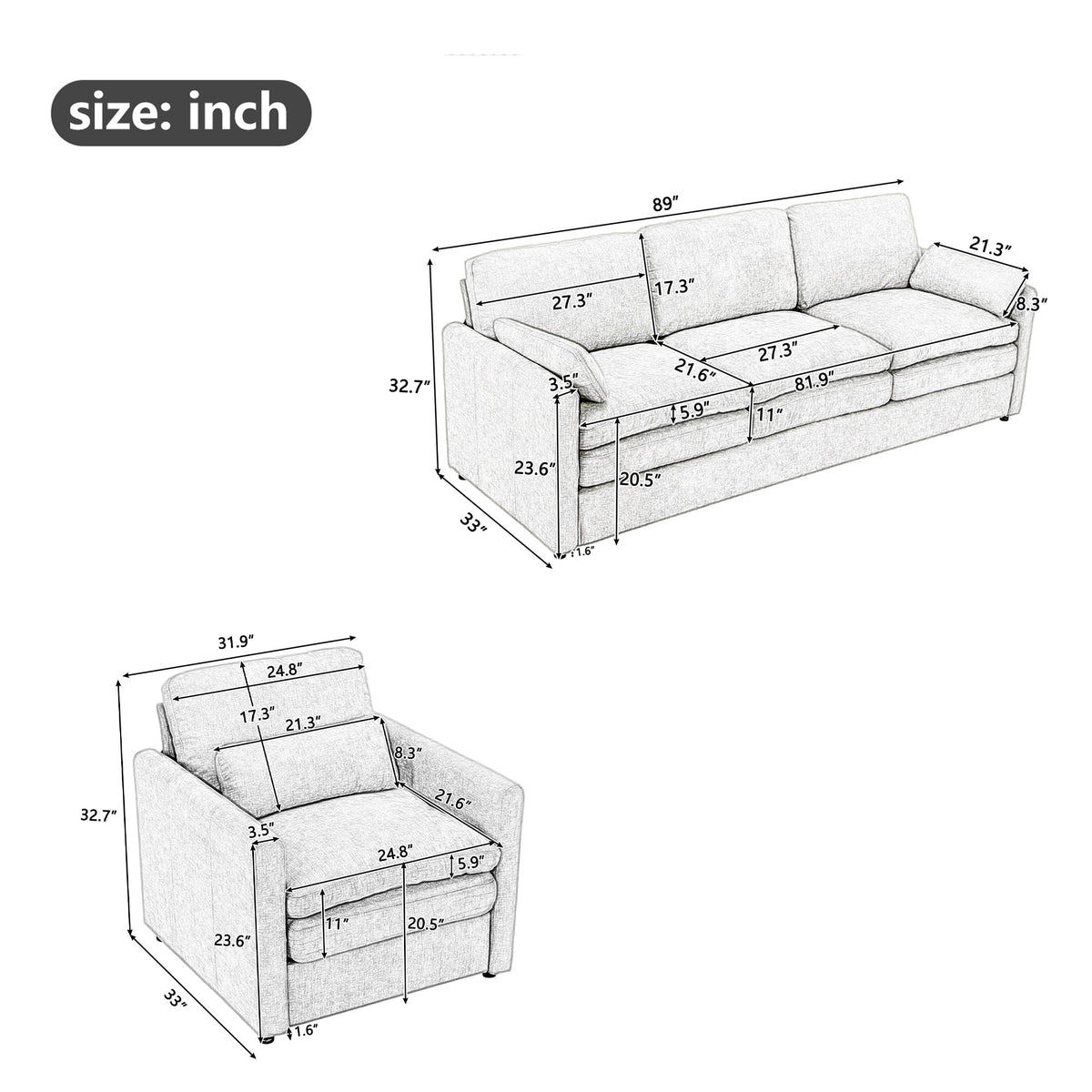 Cozy Upholstered Sofa Set