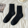Thick Solid-color Mid-calf Cotton Socks For Women