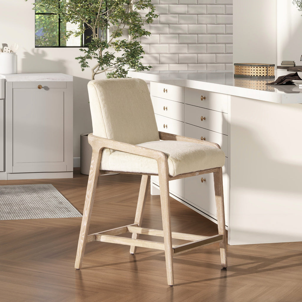 Arizona 25.5" Solid Ash Wood Upholstered Counter Stool