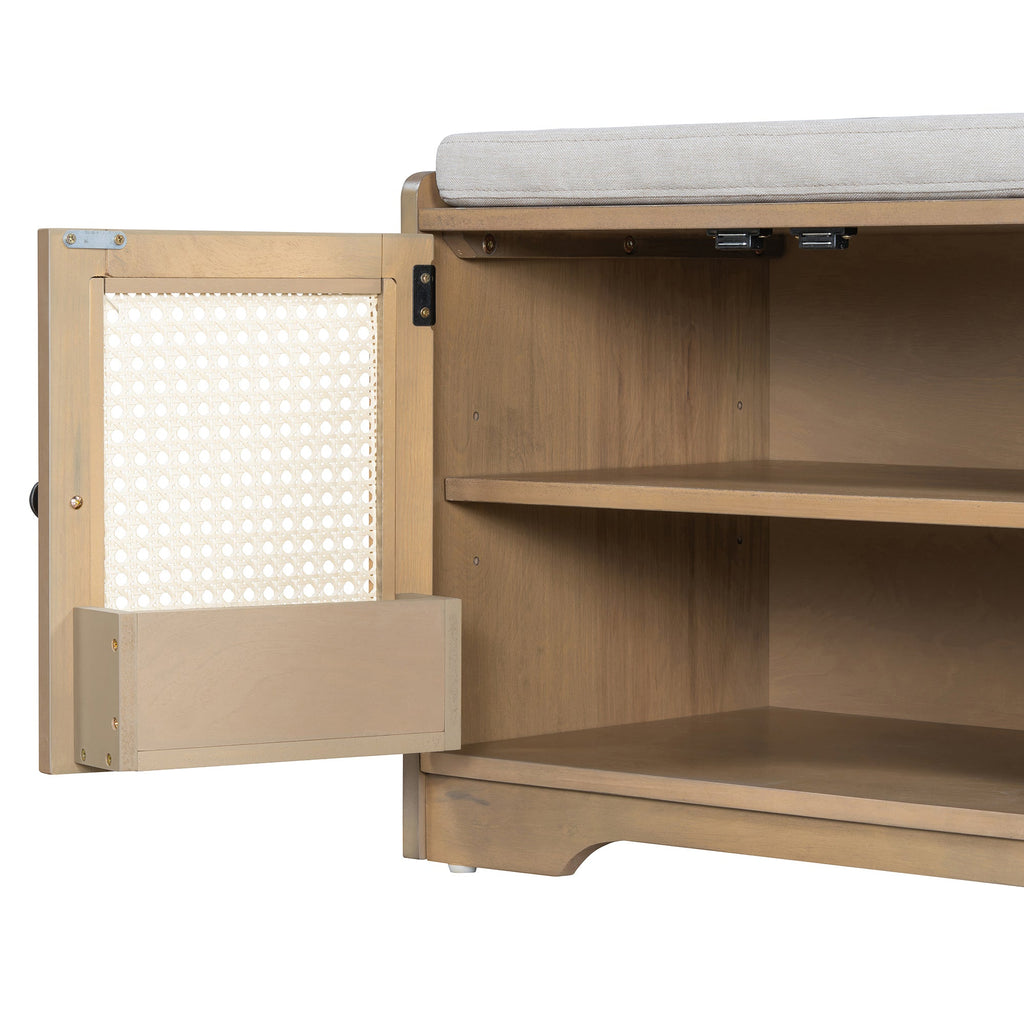 TREXM Rustic Storage Bench Multifunctional Wood Entryway Shoe Bench