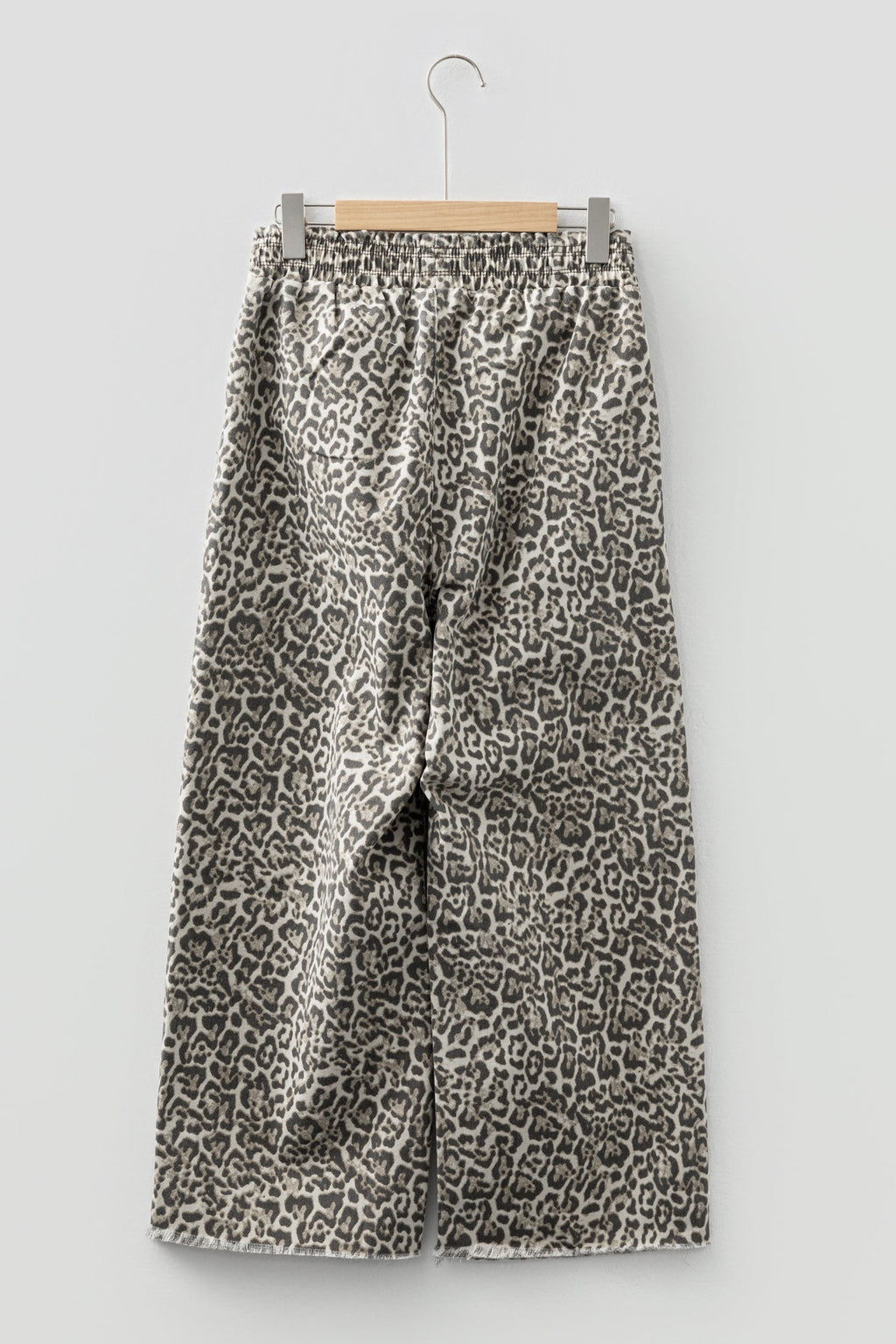Leopard Denim Raw Hem Elastic Waist Loose Jeans