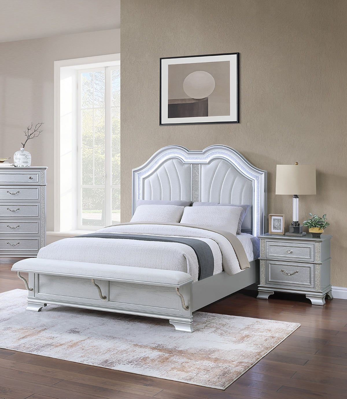 Contemporary Elegant King Size Bed 3-Piece Set
