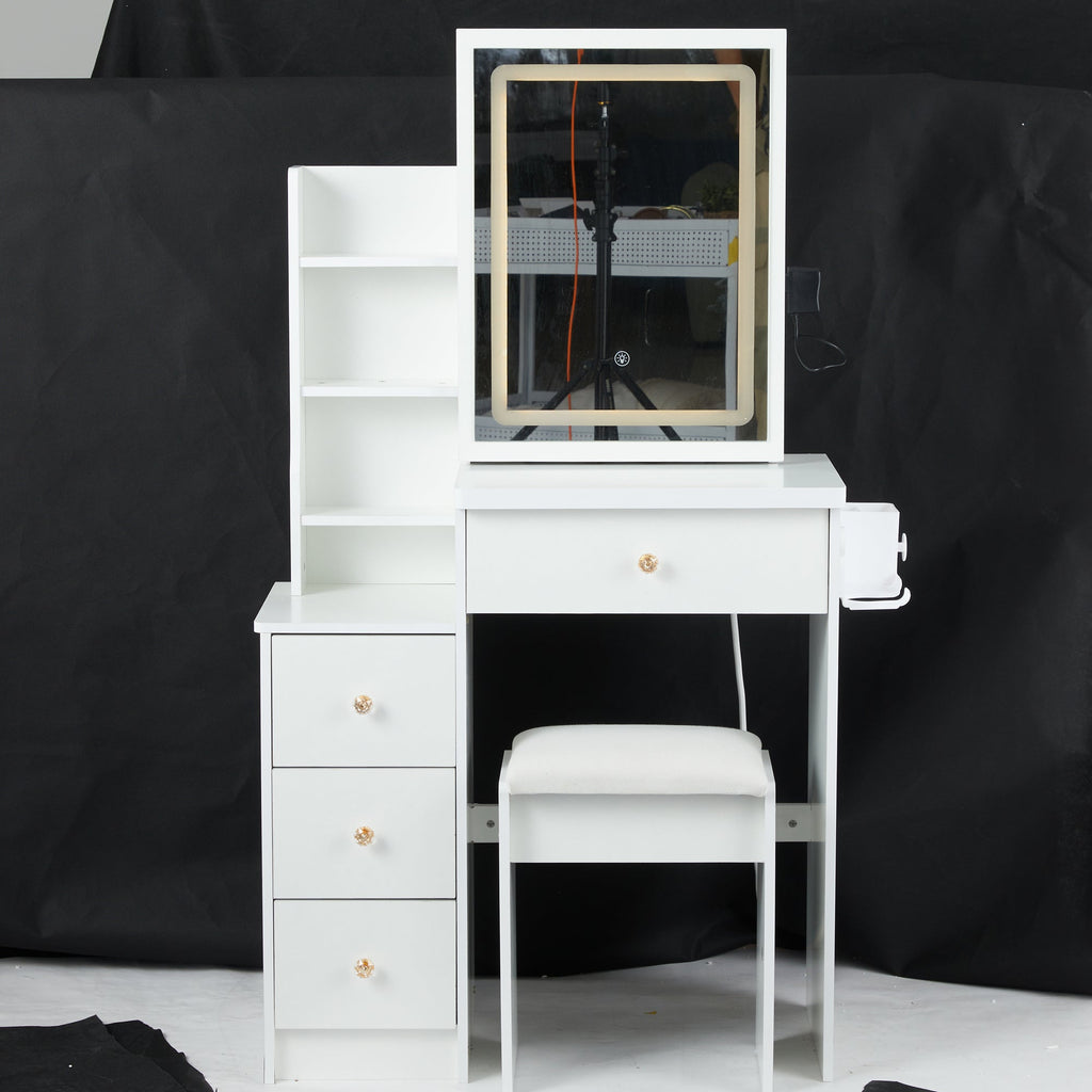 Small Size Left Bedside Cabinet Vanity Table + Cushioned Stool