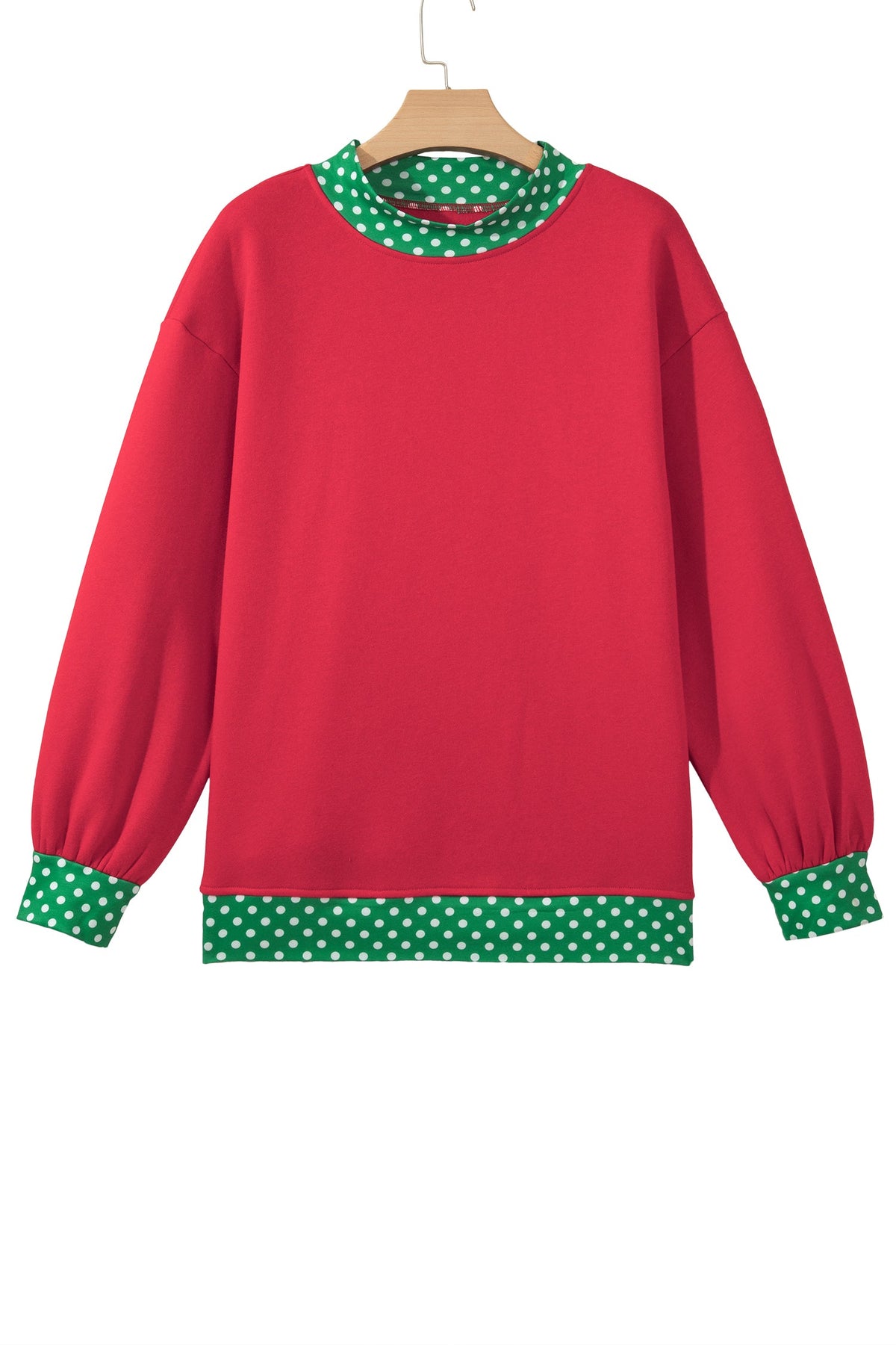 Brown Colorblock Polka Dot Contrast Trim Oversized Sweatshirt