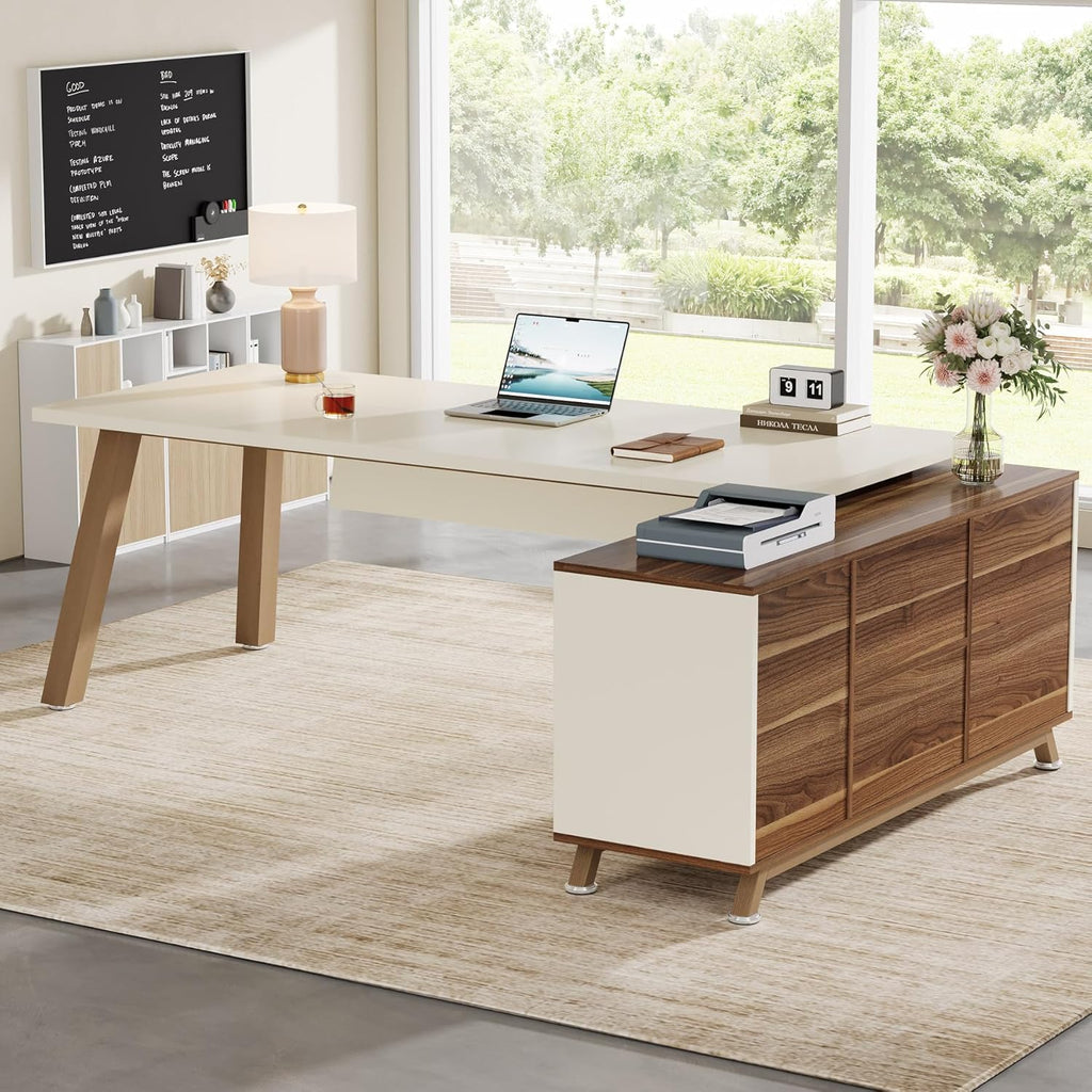 78.7" L-Shaped Executive Desk with 55" File Cabinet