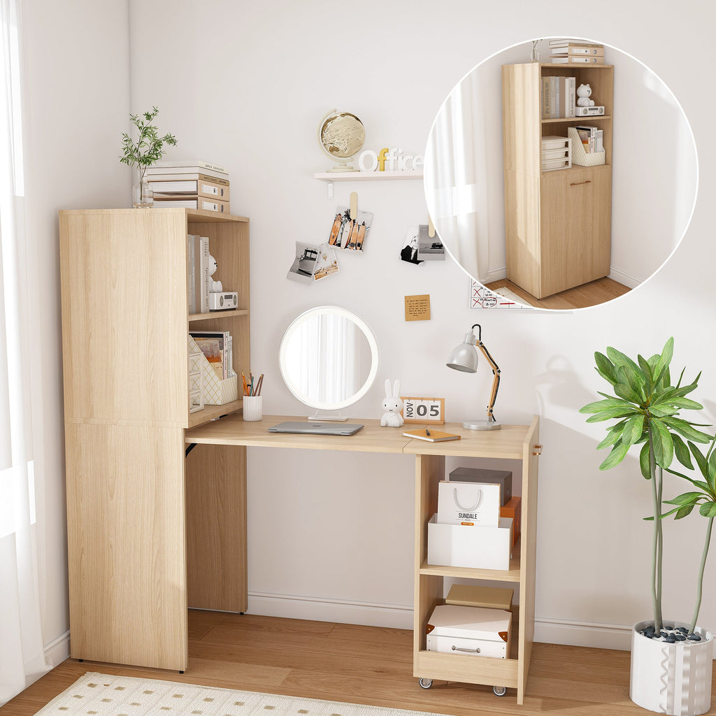 Stretchable Desk with Storage Shelves and Mobile Wheels